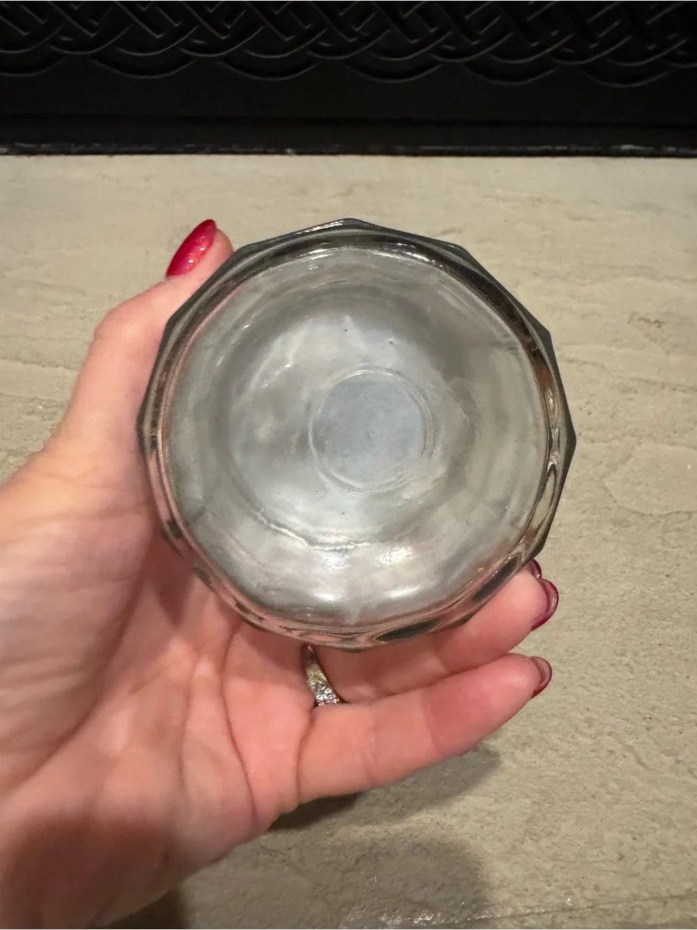 Antique 1920s-1930’s Hoosier Style Glass Tea Canister Jar Aluminum Lid 5” Tall